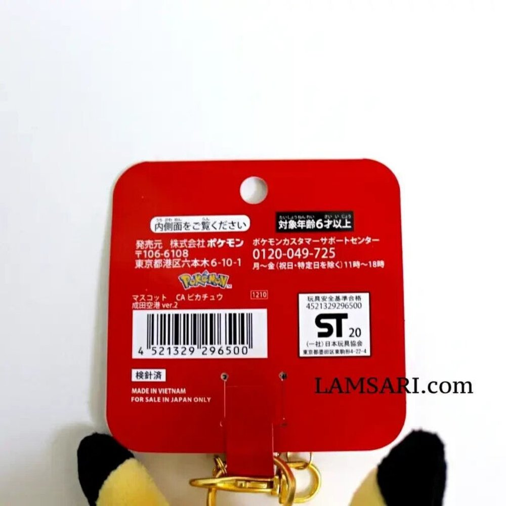 Pokemon Center Original Pikachu Flight Attendant Plush Keychain Narita Red Scarf - Picture 6 of 6